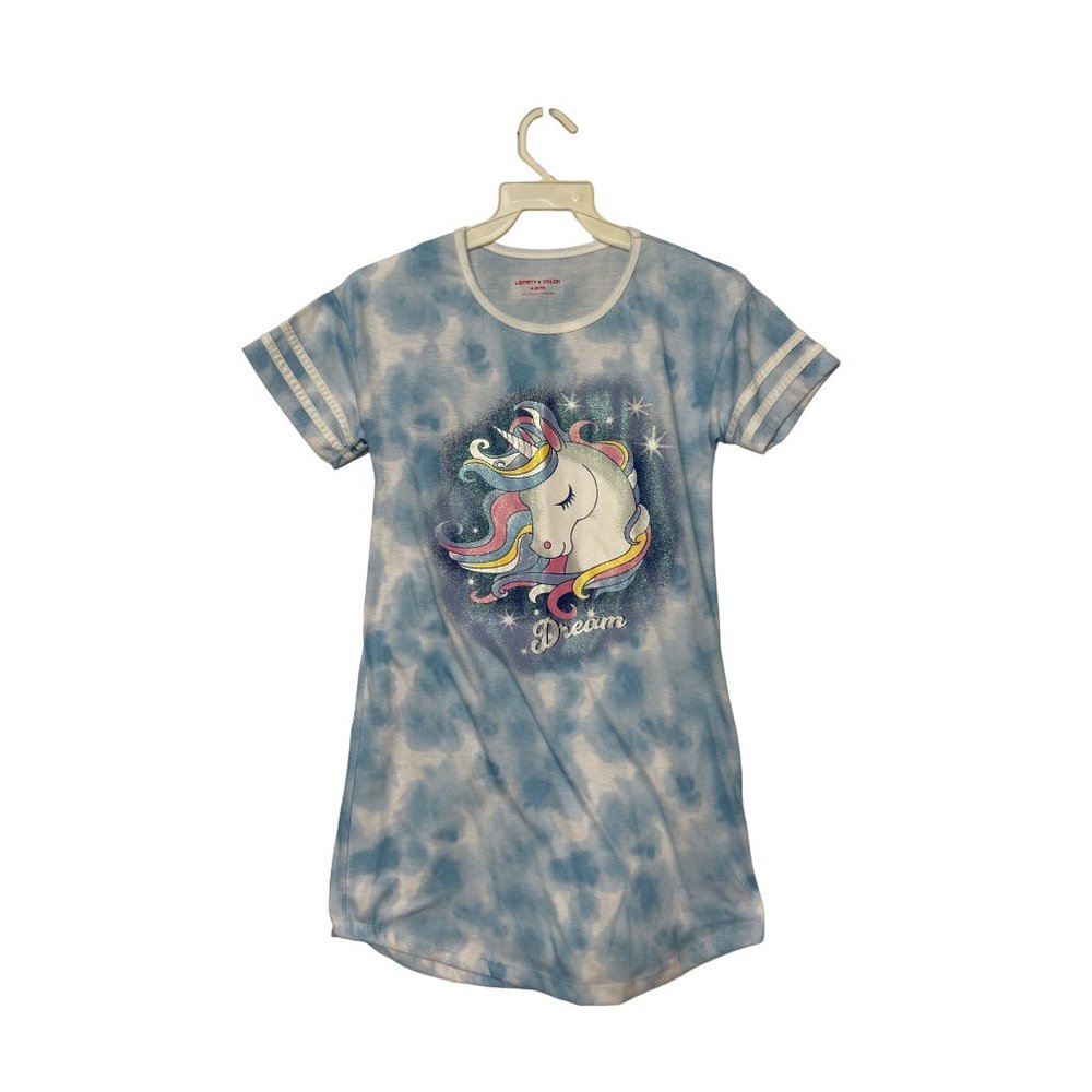 Liberty Valor Blue Short Sleeve Night Gown Unicorn Dream Girls M 10/12 1588